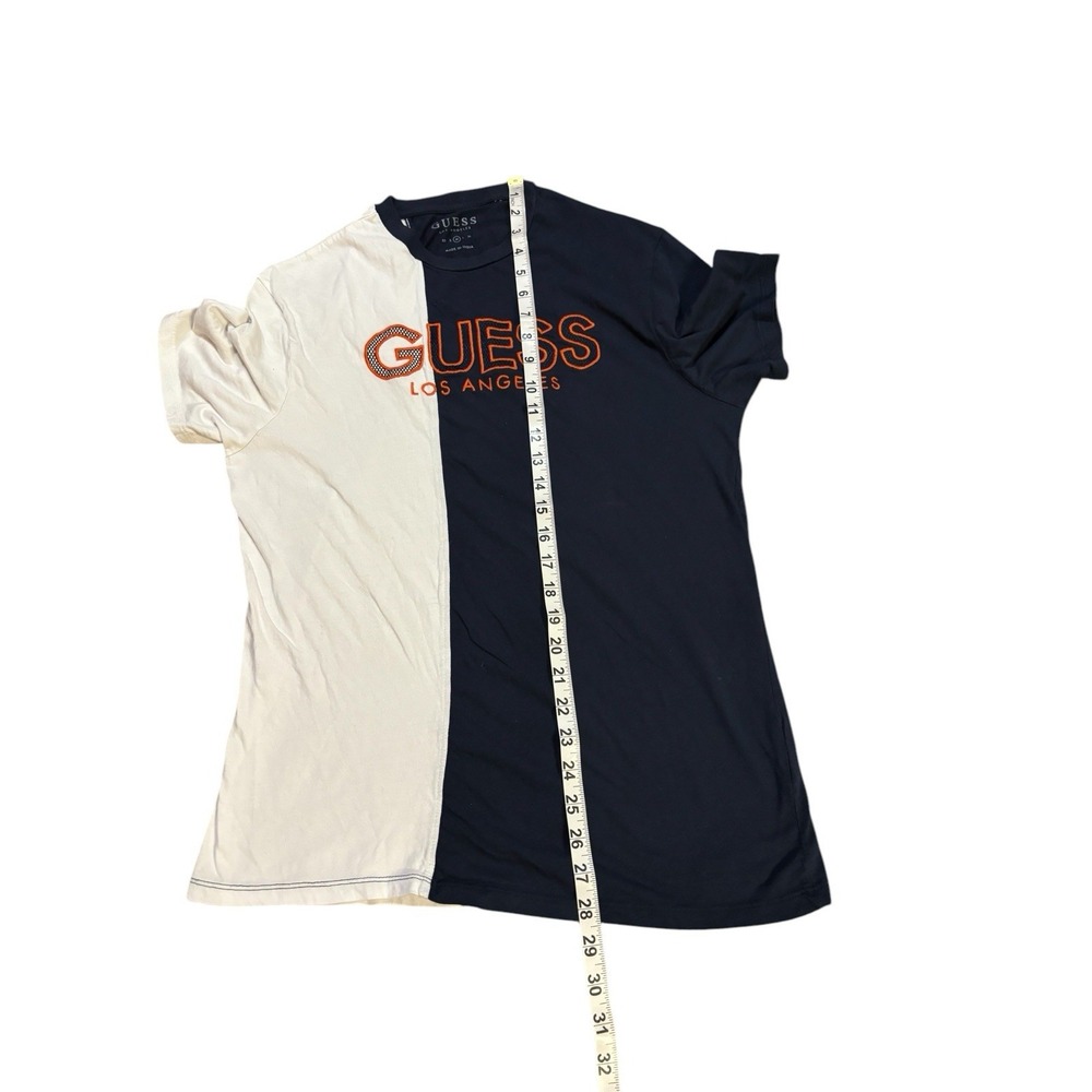 Guess Colorblock Graphic Tee White Blue Mens Size Medium Spellout Embroidered - Picture 8 of 8